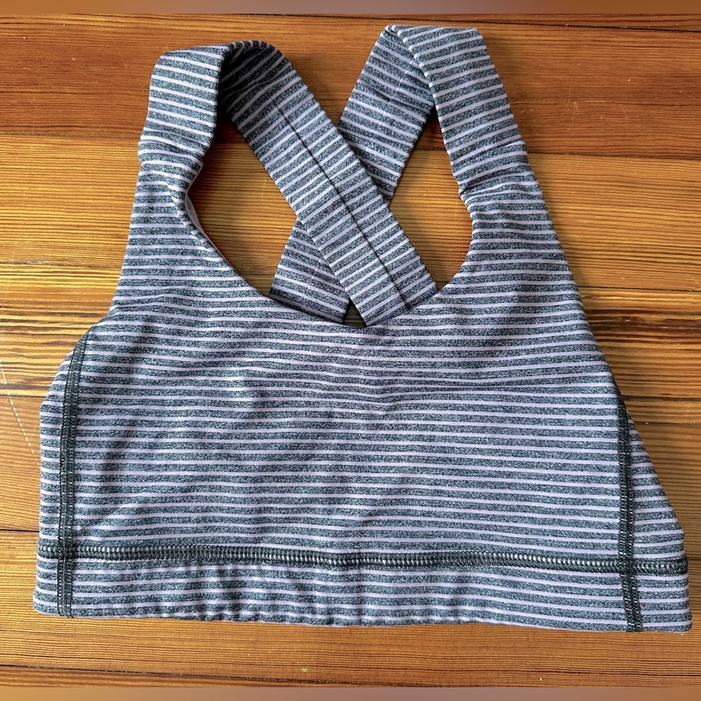 Lululemon All Sport Bra Hyper Stripe Mauvelous Heathered Black Sz 4